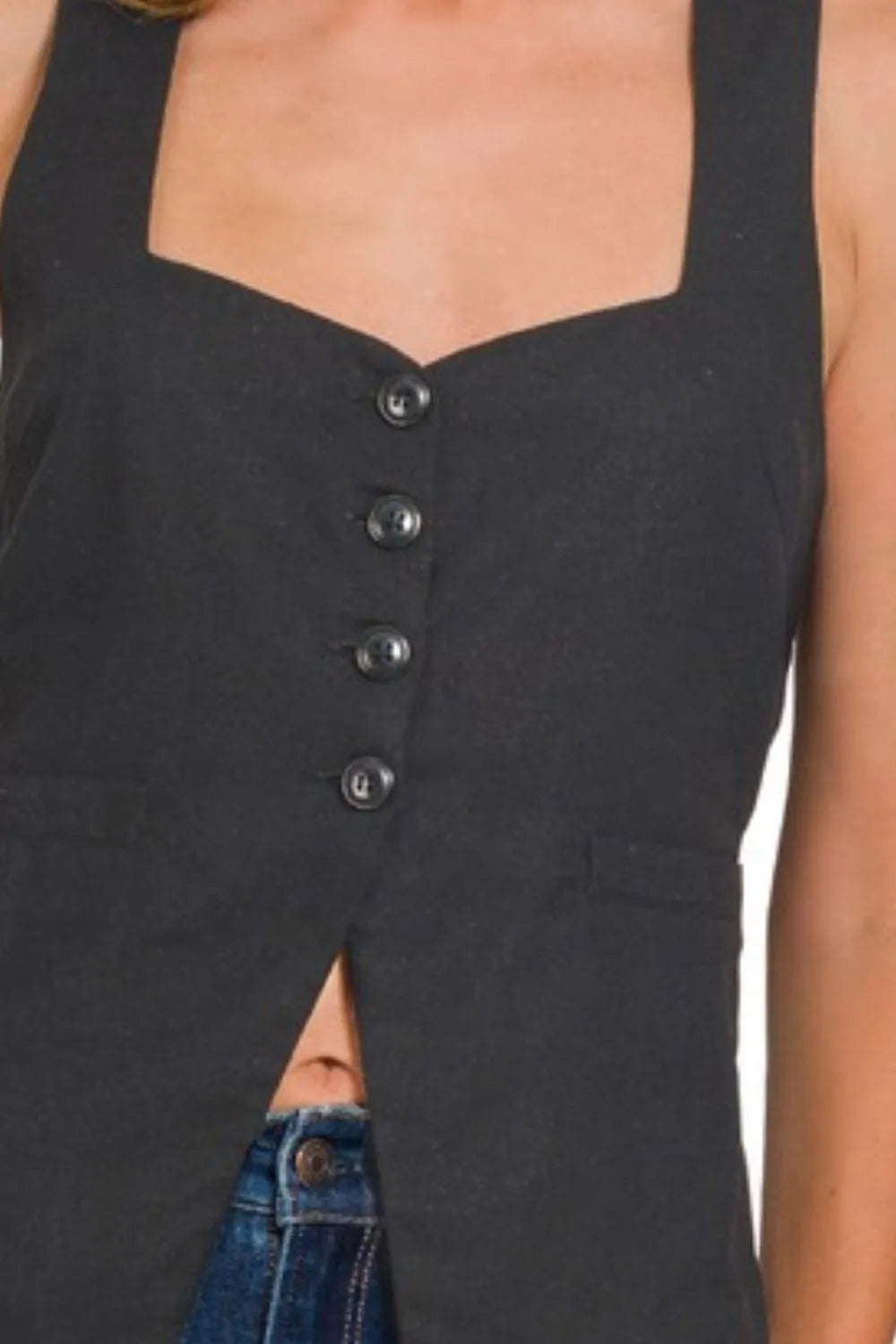 Damen Weste mit 4 Knöpfen und Bindeband aus Leinen 2