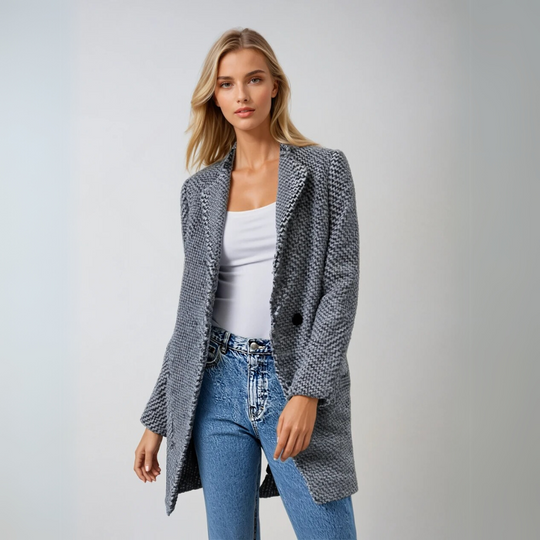 Damen Woll Wintermantel Eleganter Hahnentritt 1