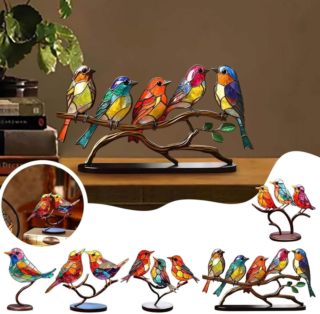 Dekorative Skulptur Bunte Vögel auf Zweig 6