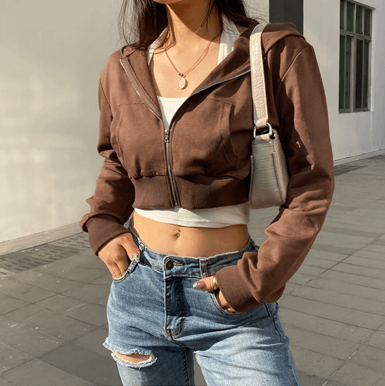 Extra Schmaler Kapuzenpullover Mit Reißverschluss