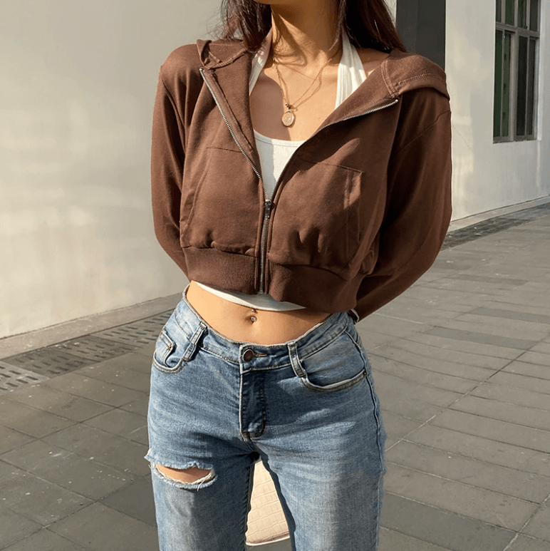 Extra Schmaler Kapuzenpullover Mit Reißverschluss