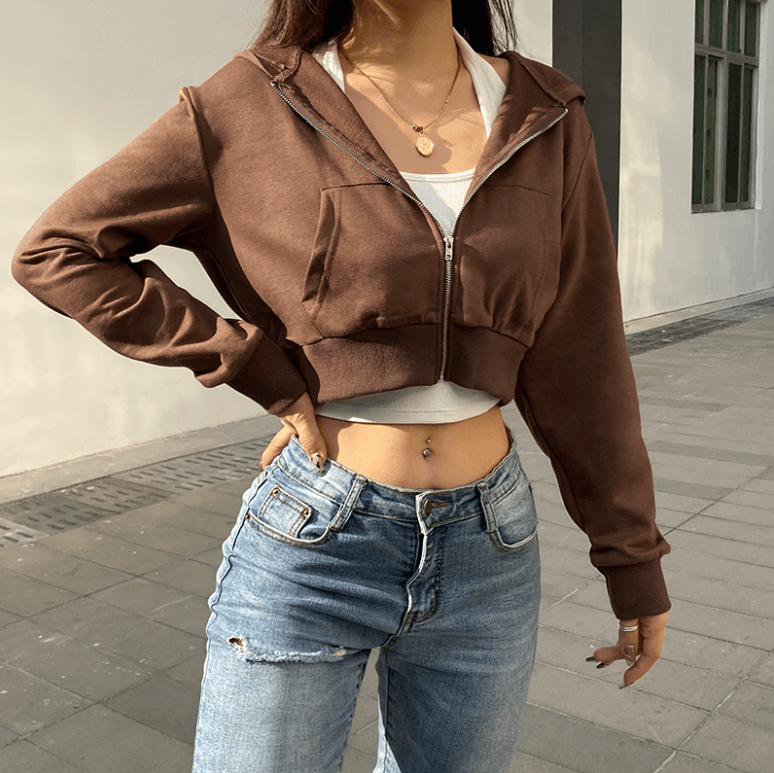 Extra Schmaler Kapuzenpullover Mit Reißverschluss