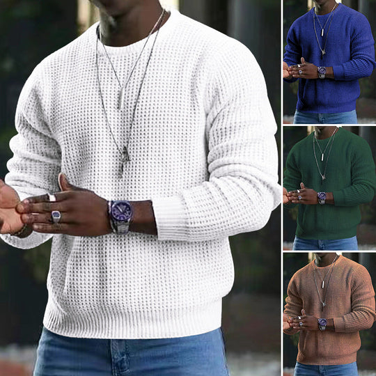 Herrenpullover Klassischer Rundhalsausschnitt Baumwolle Langarm-1