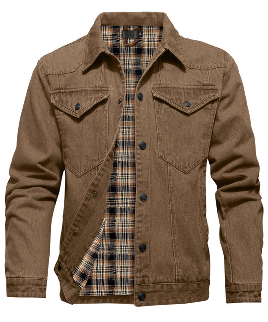 Herren Denim Jacke mit Flanellfutter und Taschen 0
