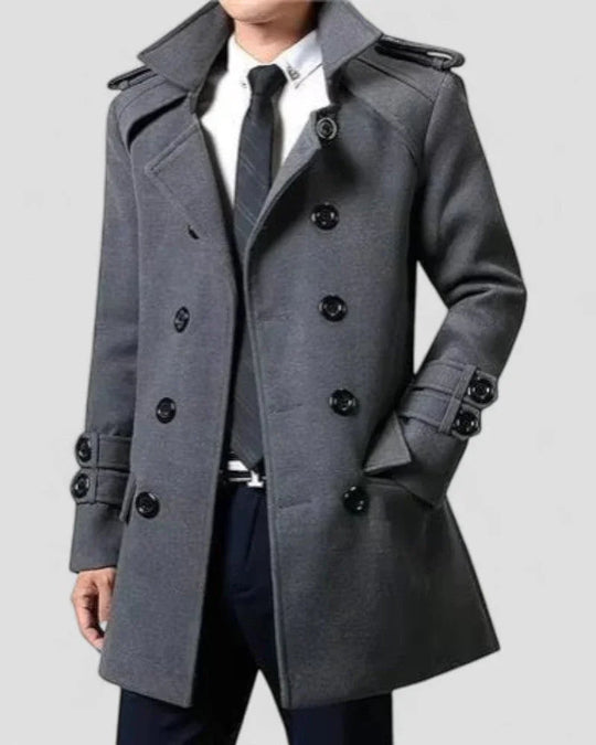 Herren Mantel Mittellang Zweireihig Stilvoller Trenchcoat für Kühle Tage 1
