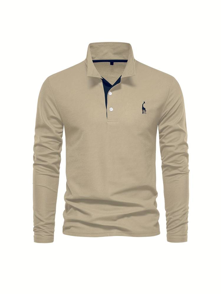 Herren Poloshirt Langarm Tailliert Baumwolle mit Kontrastdetails 7