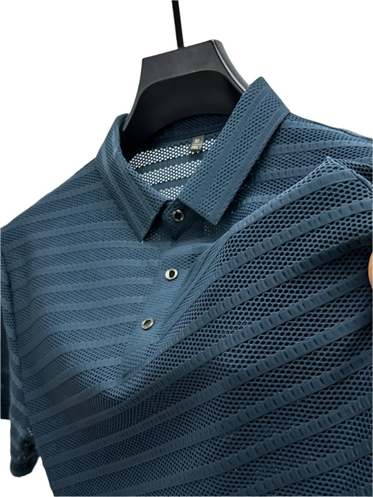 Herren Seidenhemd mit atmungsaktivem Mesh-Muster 0