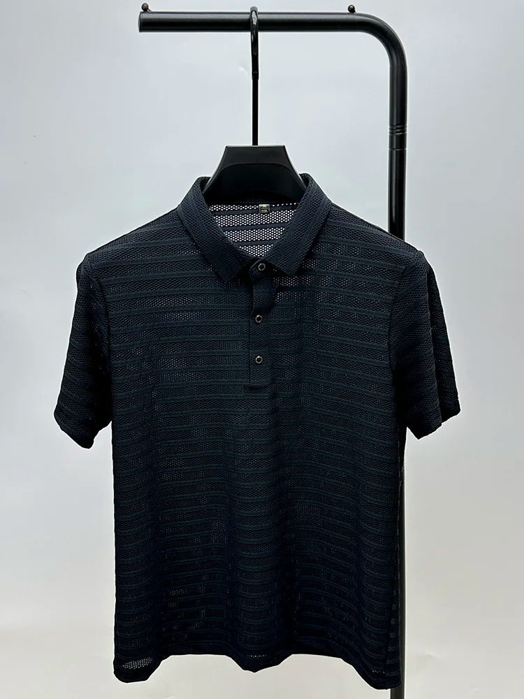 Herren Seidenhemd mit atmungsaktivem Mesh-Muster 7