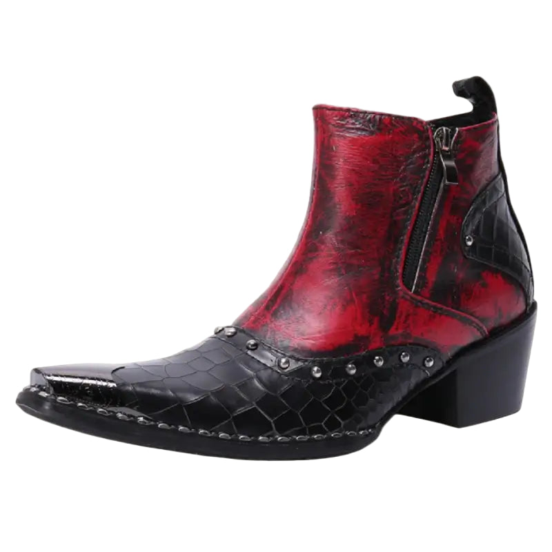 Herren Stiefel Cowboy Boots Niedrig Leder mit Seitenreißverschluss und Gummisohle 0