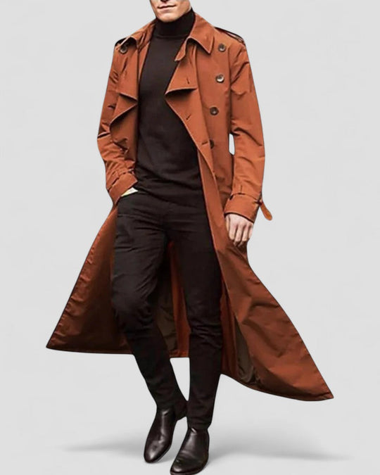 Herren Trenchcoat Zweireihig Lang 2