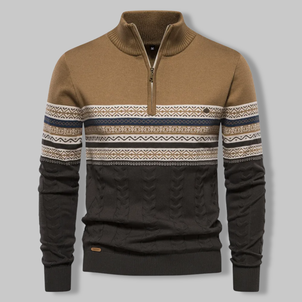 Herrenpullover Gestreift Mit Stehkragen Und Halbem Reißverschluss 1