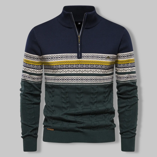 Herrenpullover Norwegermuster Viertelreißverschluss Weiche Mischfaser 5