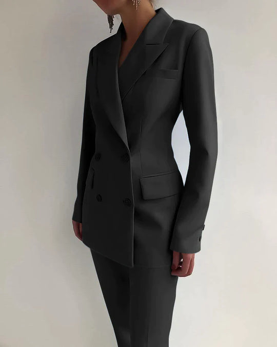 Damen Blazer Set Elegantes Design Hochwertiger Stoff, Blazer und Hose Set-4