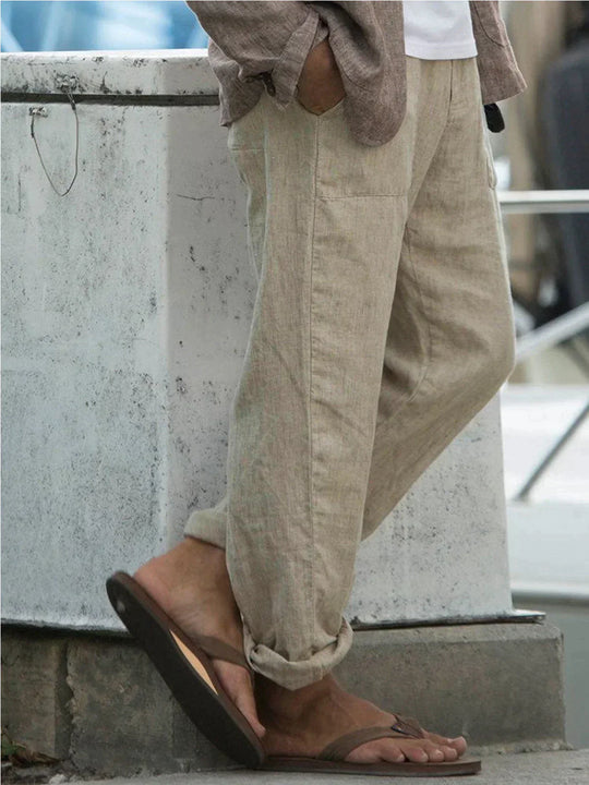 Herren Leinenhose Bequem Zeitlos Atmungsaktiv Regular Fit-2