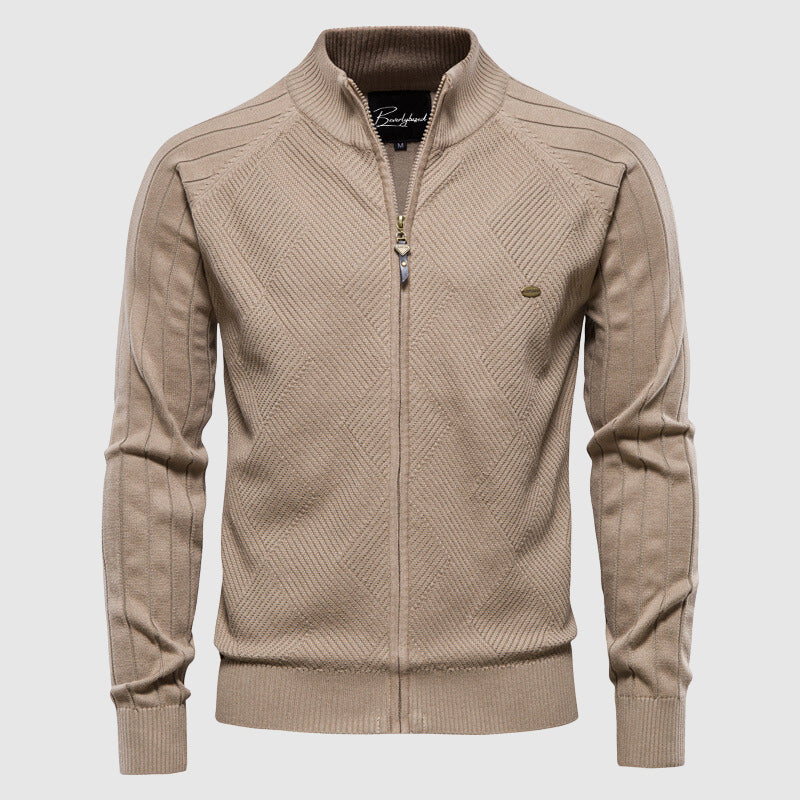 Herren Cardigan Baumwolle mit Vollem Reißverschluss und Argyle-Muster 1