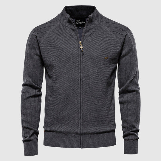 Herren Cardigan Baumwolle mit Vollem Reißverschluss und Argyle-Muster 4