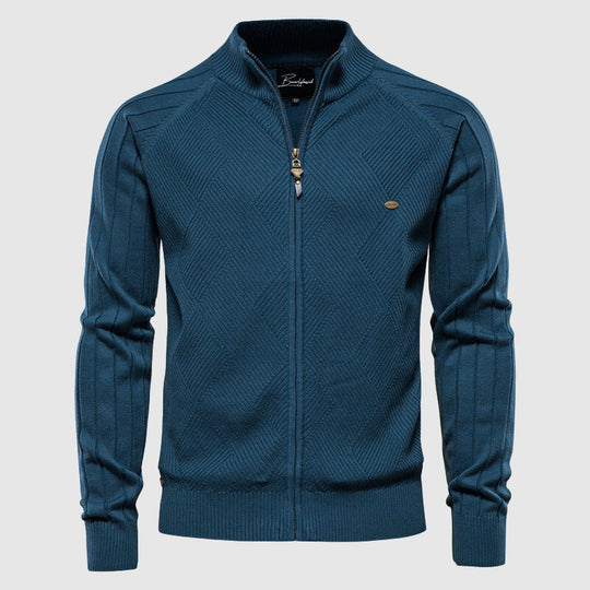 Herren Cardigan Baumwolle mit Vollem Reißverschluss und Argyle-Muster 5