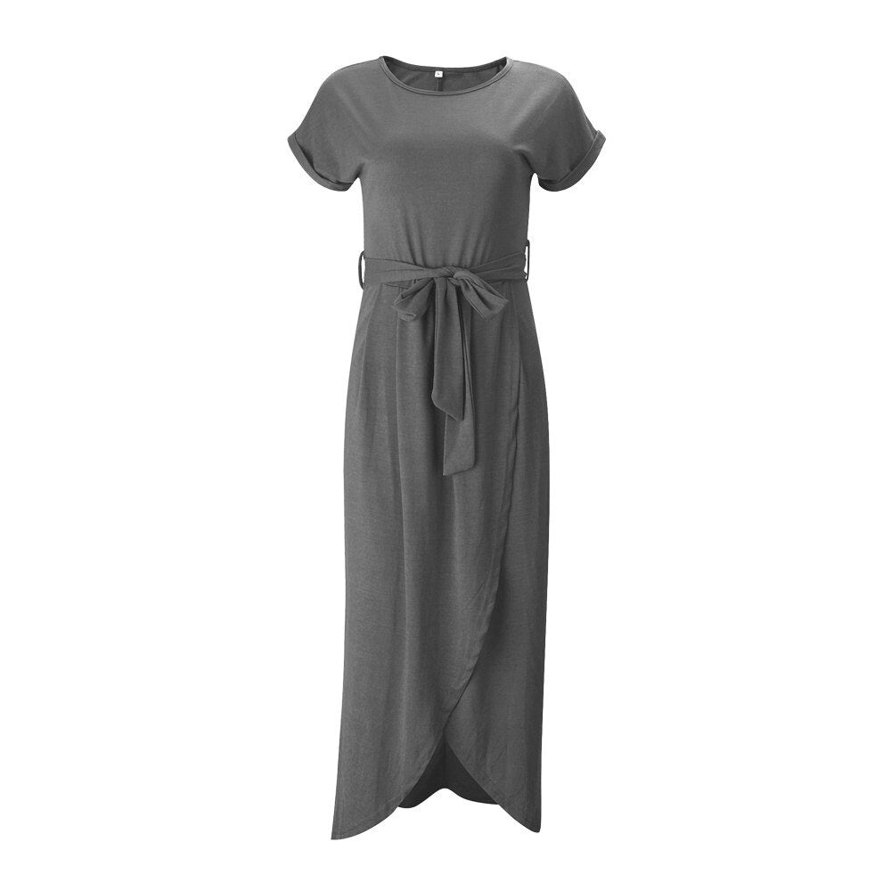 Kurzärmeliges Maxikleid Mit Rundhalsausschnitt