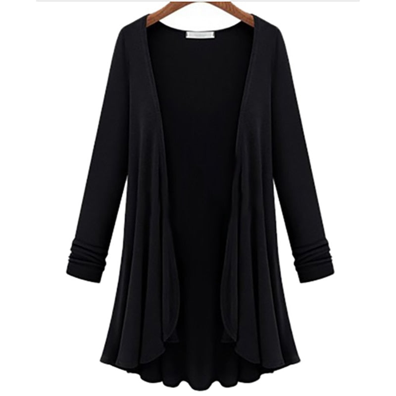 Lässige Langärmelige Strickjacke Mit Rüschen