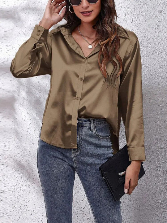 Variant image for Damen Hemd Lang Satin Modernes Design Vielseitig-3