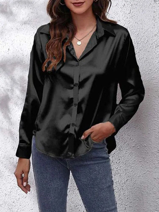 Variant image for Damen Hemd Lang Satin Modernes Design Vielseitig-7