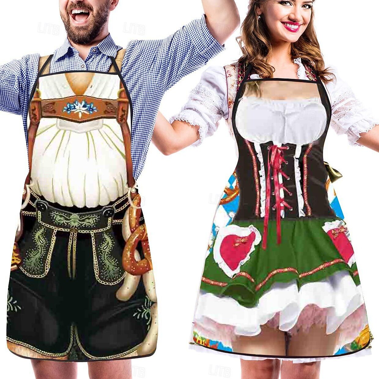 Paare Trachten-Schürzen Set Dirndl und Lederhosen Design Hochwertiger Stoff 0