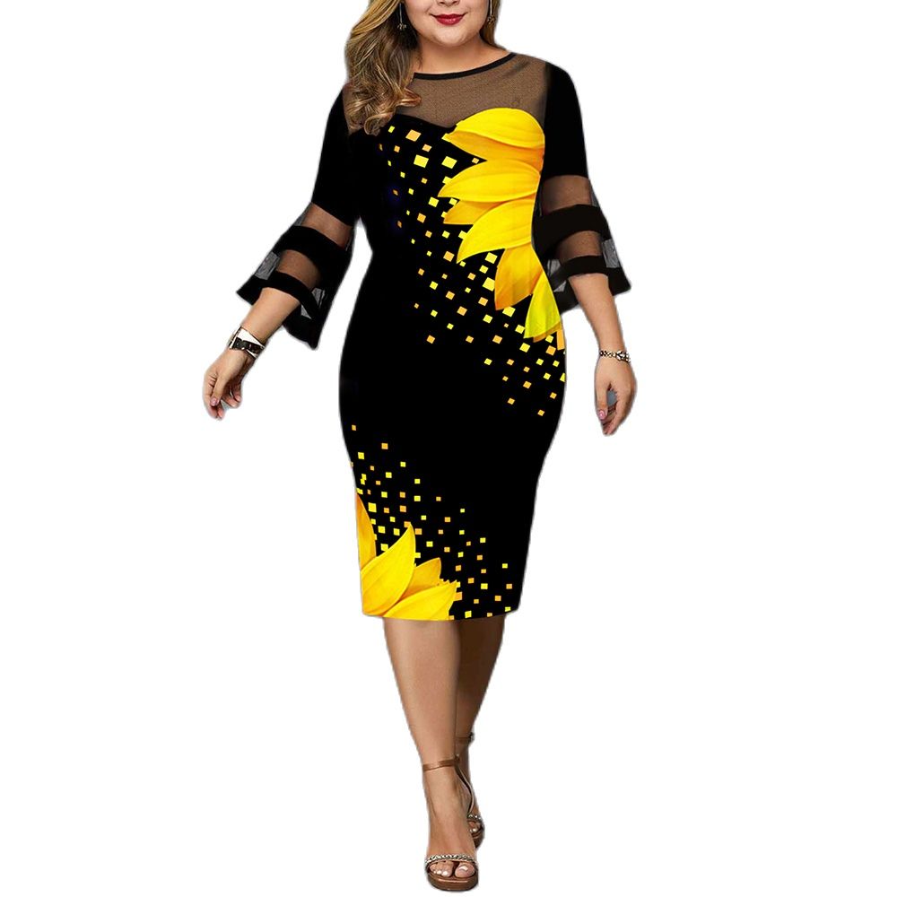 Plus Size Sonnenblumen Print Freizeitkleid