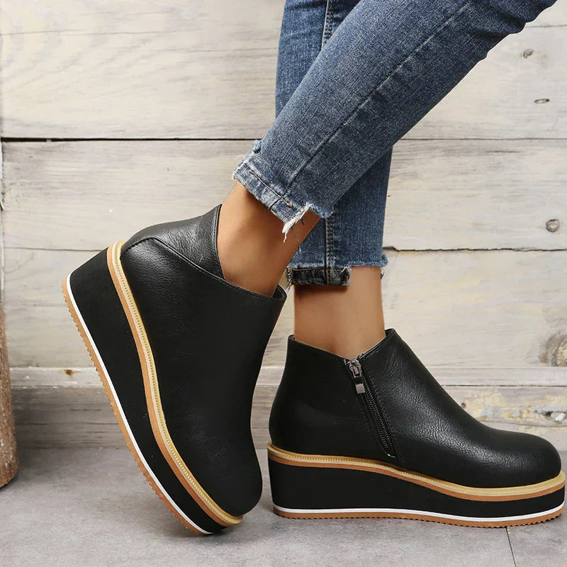 Damen Stiefel Knöchel mit Reißverschluss Plateau aus Kunstleder 5