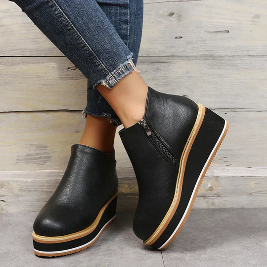 Damen Stiefel Knöchel mit Reißverschluss Plateau aus Kunstleder 6