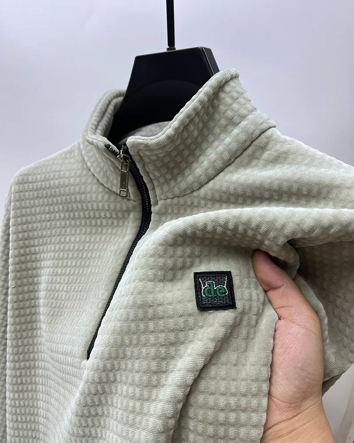 Herrenpullover Halber Reißverschluss Alpaka-Fleece Weich Komfortabel-1