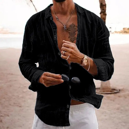 Variant image for Herren Leinenhemd Atmungsaktiv Casual Sommer Hemd aus Leinencotton-13