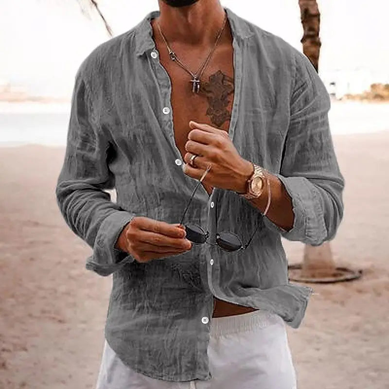 Variant image for Herren Leinenhemd Atmungsaktiv Casual Sommer Hemd aus Leinencotton-30