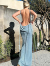 Variant image for Damen Maxikleid Schwarz Rückenfrei Elegantes Stretchstoff Langes Kleid-4