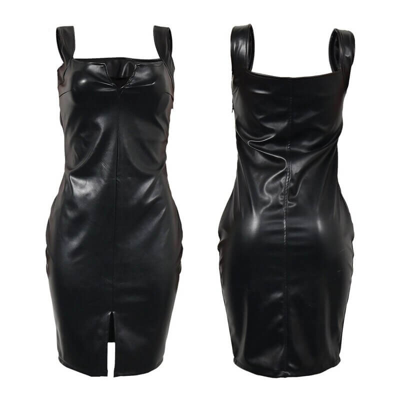 Schwarzes Bodycon-Lederkleid