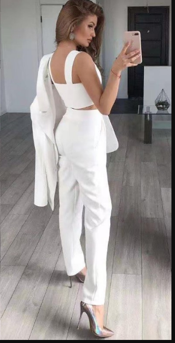 Damen Anzug Set Blazer Oberteil Hose mit Spitze Elegantes 3-teiliges Set-1