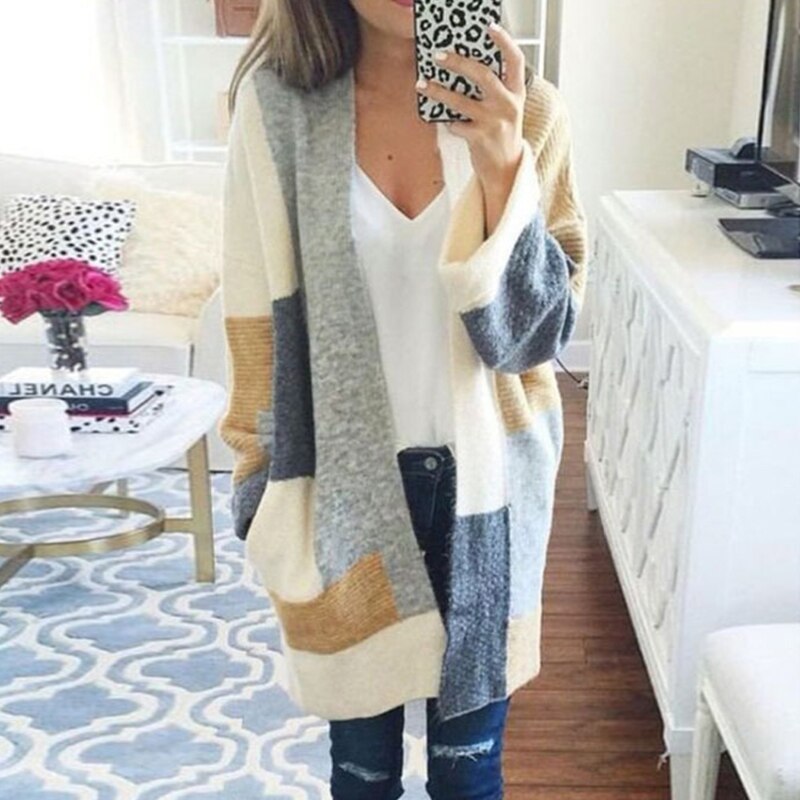 Tasche Kontrast Lose Strickjacke