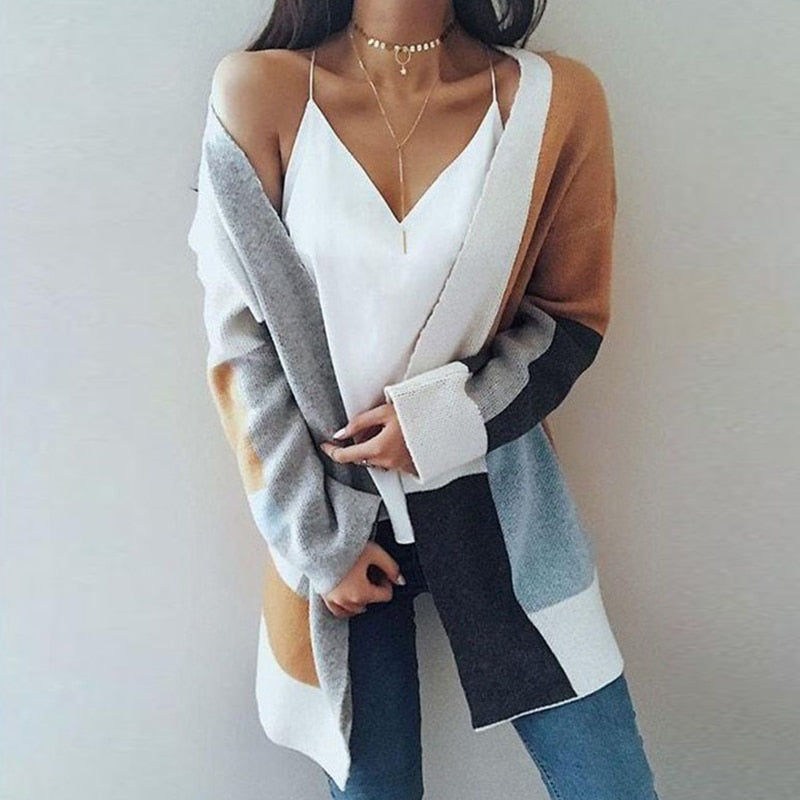 Tasche Kontrast Lose Strickjacke