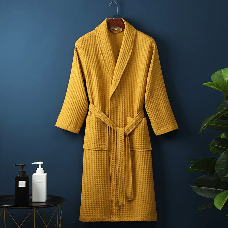 Unisex Bademantel Waffelstruktur Atmungsaktives Material mit Praktischen Taschen 11
