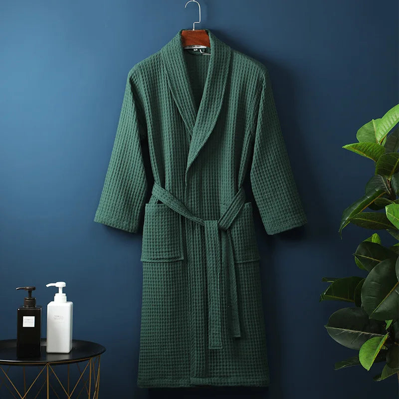 Unisex Bademantel Waffelstruktur Atmungsaktives Material mit Praktischen Taschen 6