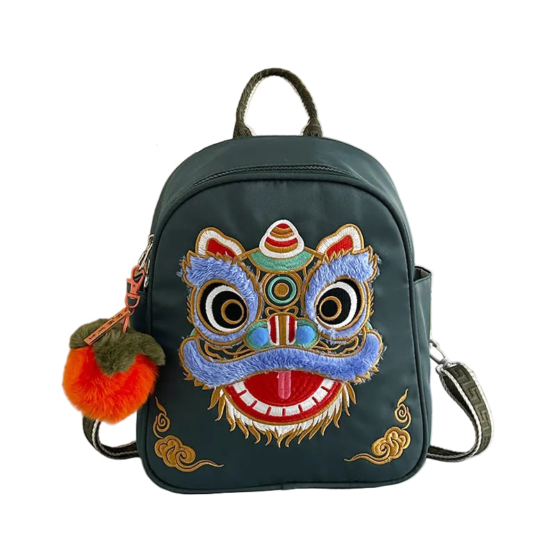 Unisex Mini-Rucksack mit gesticktem Löwendesign 0