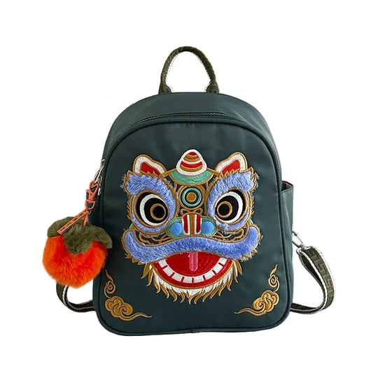 Unisex Mini-Rucksack mit gesticktem Löwendesign 0