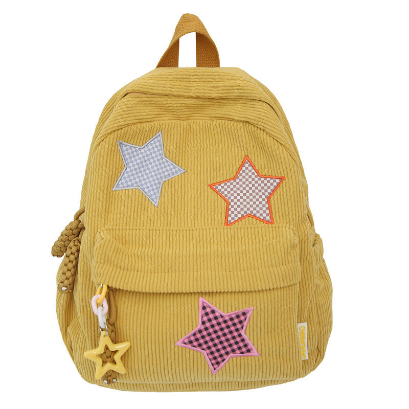 Unisex Rucksack mit Sternapplikationen und Cord-Design für Schule und Freizeit 0