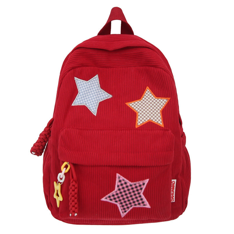 Unisex Rucksack mit Sternapplikationen und Cord-Design für Schule und Freizeit 1