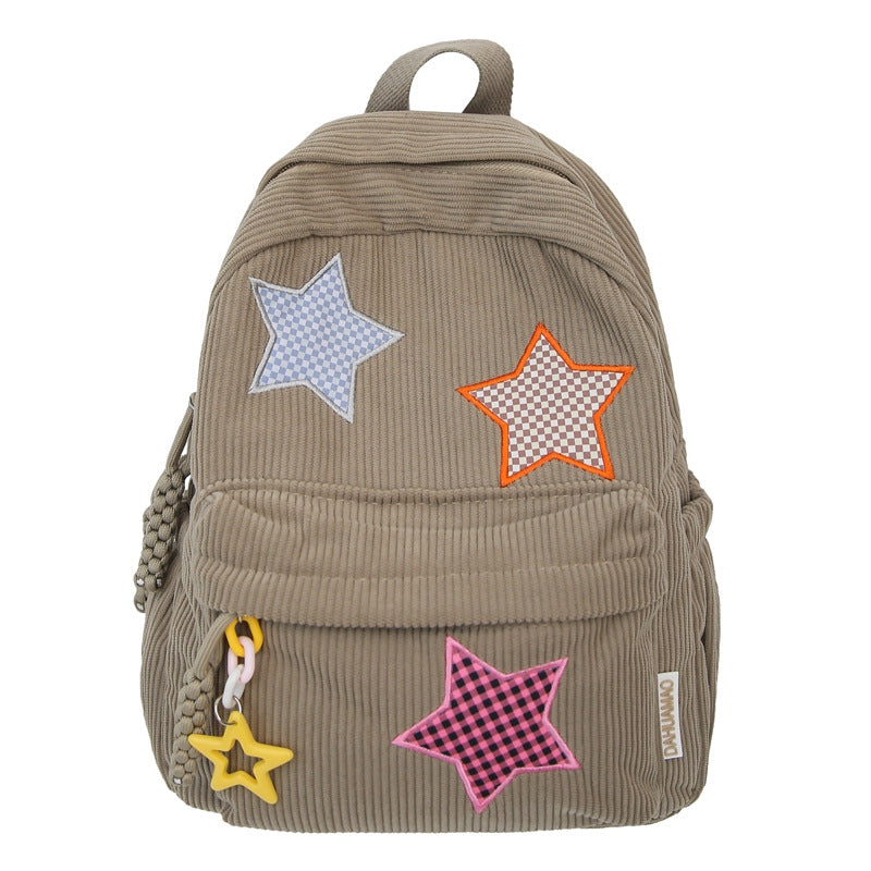 Unisex Rucksack mit Sternapplikationen und Cord-Design für Schule und Freizeit 2