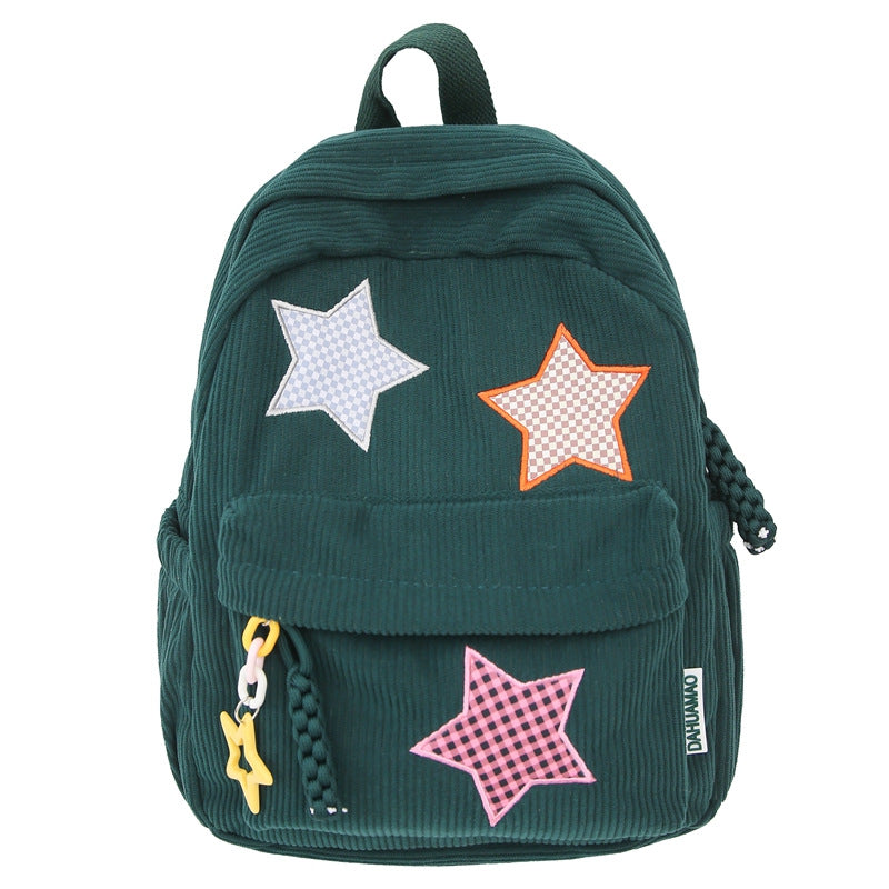 Unisex Rucksack mit Sternapplikationen und Cord-Design für Schule und Freizeit 3