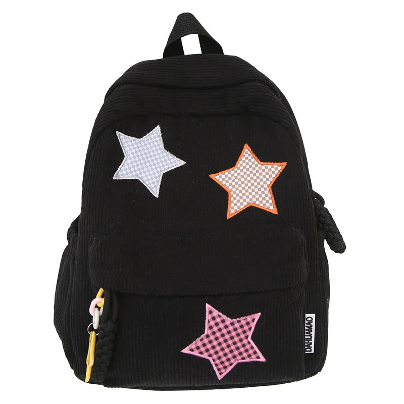 Unisex Rucksack mit Sternapplikationen und Cord-Design für Schule und Freizeit 4