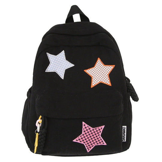 Unisex Rucksack mit Sternapplikationen und Cord-Design für Schule und Freizeit 4