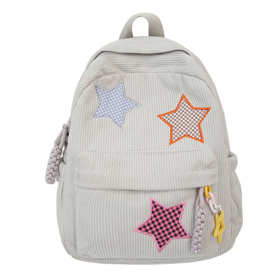 Unisex Rucksack mit Sternapplikationen und Cord-Design für Schule und Freizeit 5