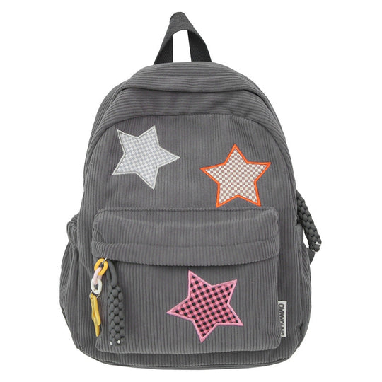 Unisex Rucksack mit Sternapplikationen und Cord-Design für Schule und Freizeit 7