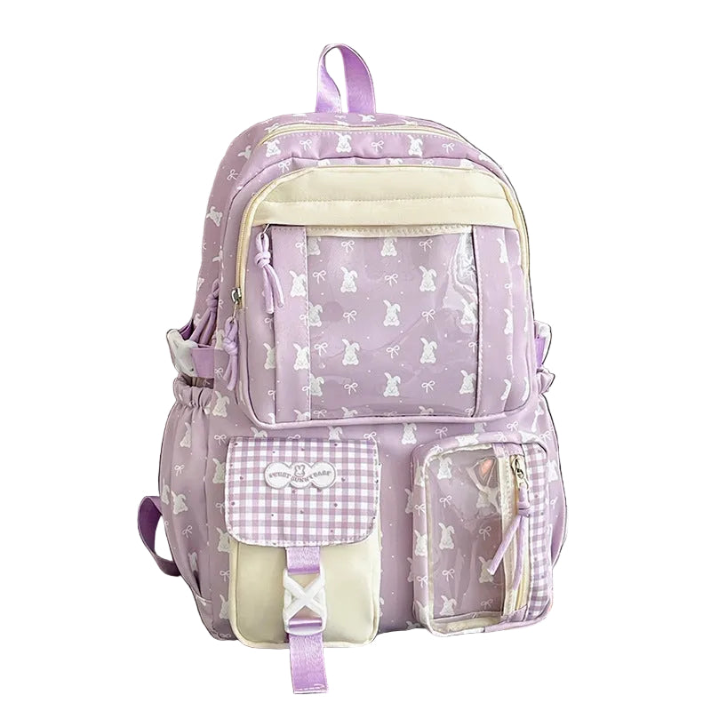 Unisex Rucksack mit Verspielt Hasenmotiv für Schule und Freizeit 0